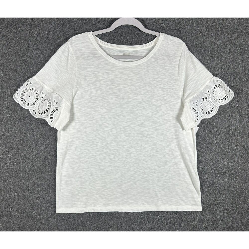 Sonoma Goods For Life Women's Eyelet Ruffle Flutter Sleeve Tee – Size L